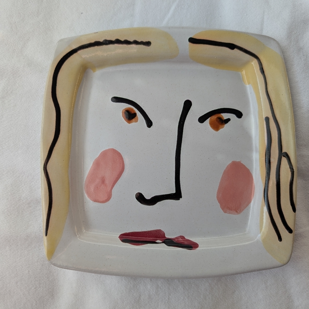Stephen Kilborn Taos Pottery Woman's Portrait Small Square Plate Signed